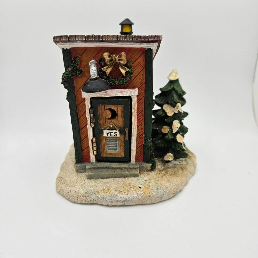 Vintage Christmas Outhouse Scene Miniature‎ Figurine Old Man Reading Newspaper